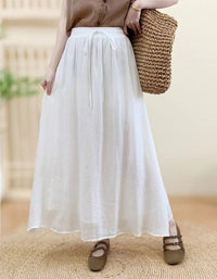 Boho Green Maxi Skirt Elastic Waist Linen Blend