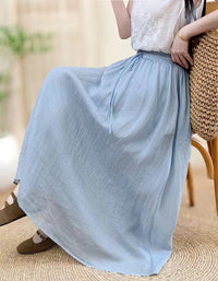 women loose fit blue maxi skirt breathable fabric