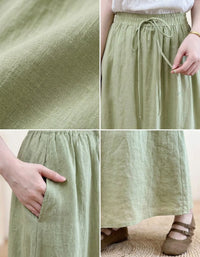 boho green long skirt with drawstring waist
