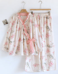 Comfortable Pure Cotton Floral Kimono Pajama Set