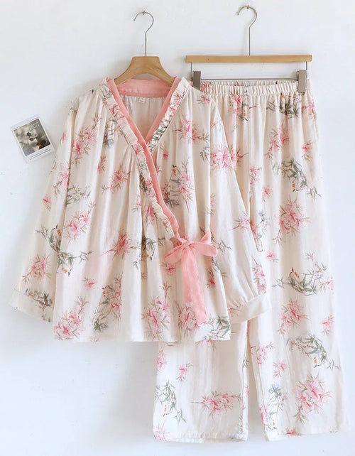 Comfortable Pure Cotton Floral Kimono Pajama Set - Islinen