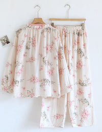 Comfortable Pure Cotton Floral Kimono Pajama Set