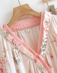 Comfortable Pure Cotton Floral Kimono Pajama Set