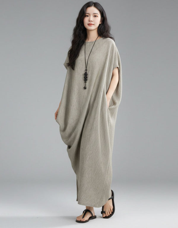 Loose Maxi Dress Women Summer Casual Linen Pockets Dress