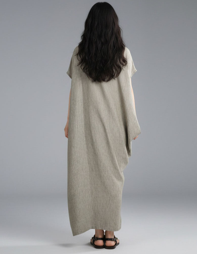 Casual Linen Dress Women Baggy Maxi Dress with Pockets