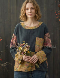 Oversized Cotton Floral Patchwork Top for Women