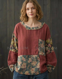 Casual Vintage Style Patchwork Floral Shirt for Women
