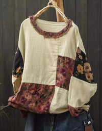 Soft Cotton Patchwork Blouse with Floral Print for Women