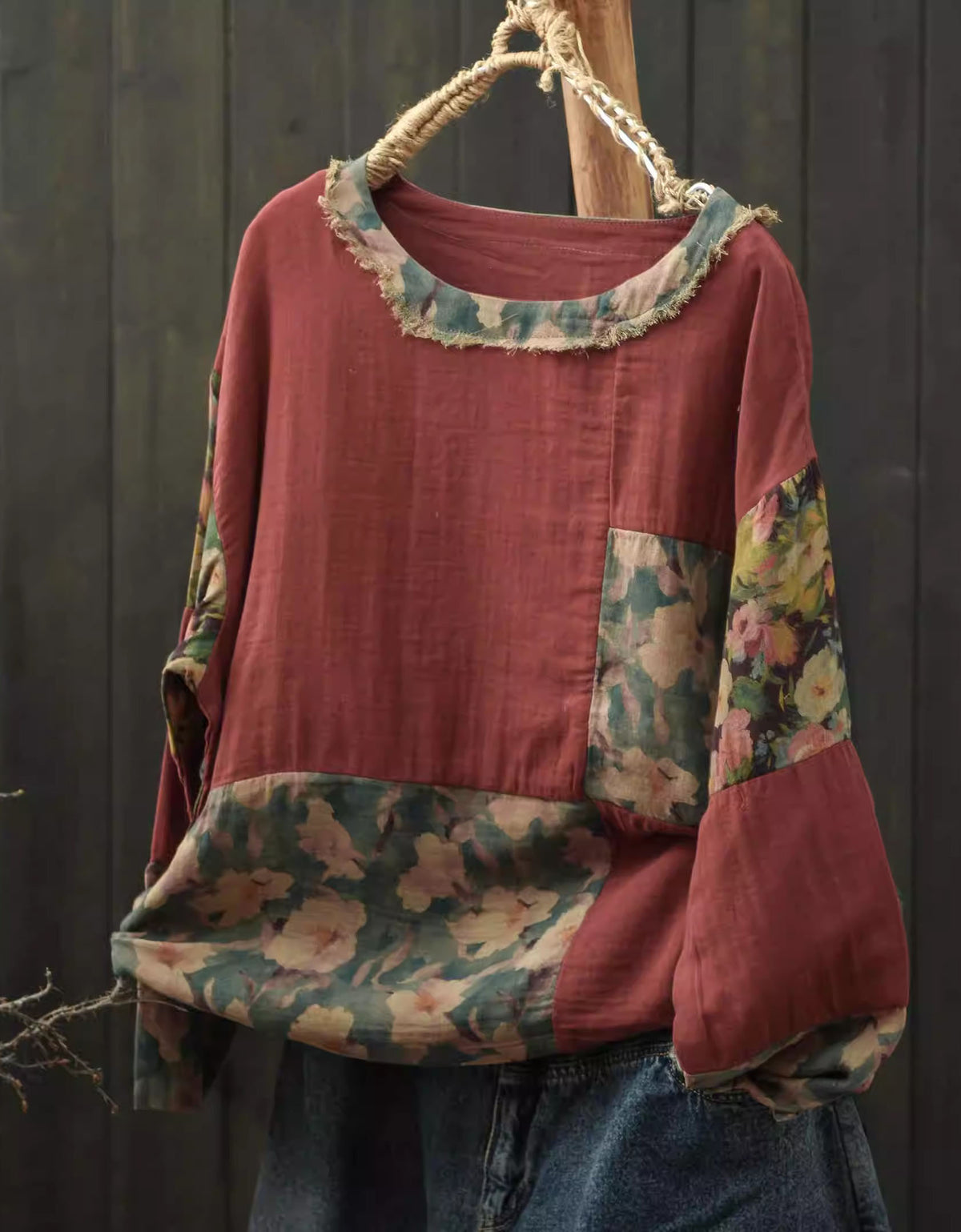 Comfortable Loose Floral Patchwork Top for Everyday Wear