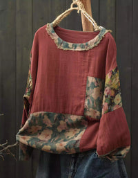 Comfortable Loose Floral Patchwork Top for Everyday Wear