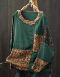 Women’s Oversized Patchwork Top with Floral Detailing