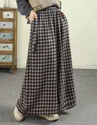Women Plaid Wide Leg Pants Casual Loose Fit Trousers