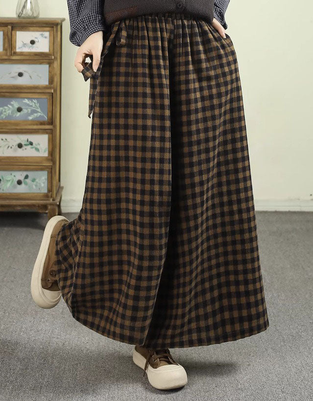Women Checkered Wide Leg Pants Casual Loose Fit Style