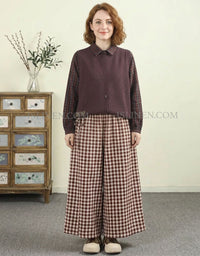 Black White Gingham Pants Women Loose Wide Leg Fit