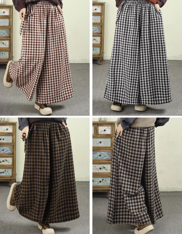 Women gingham wide leg pants black and white checkered loose fit