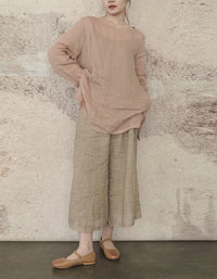 Comfortable Relaxed Fit Wide-Leg Linen Pants