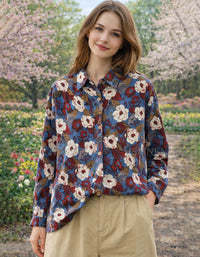 Women vintage floral cotton shirt front view