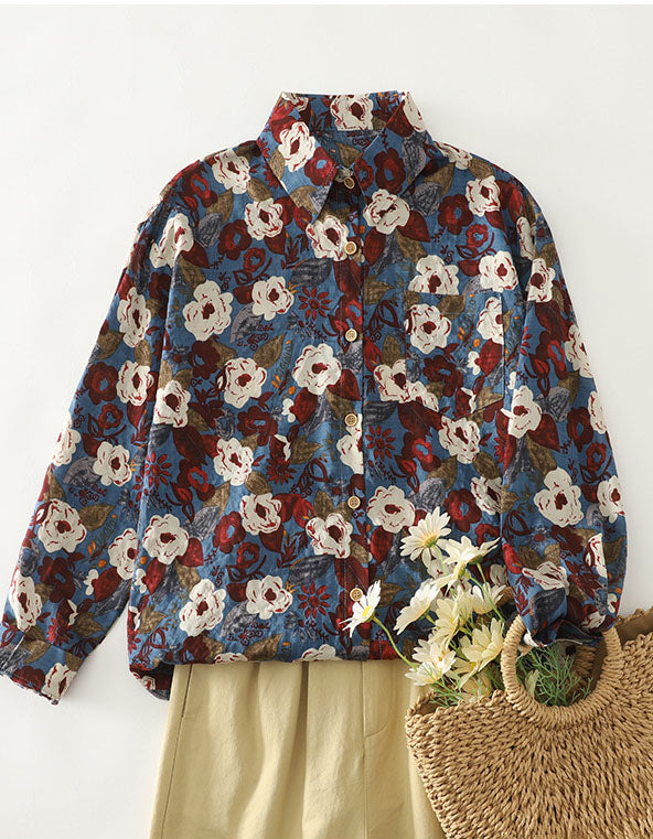 Button front floral cotton shirt for women