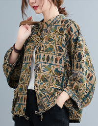 Comfortable Retro Patchwork Print Cotton Linen Shirt