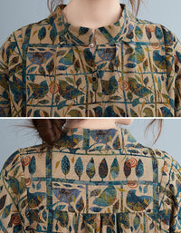 Comfortable Retro Patchwork Print Cotton Linen Shirt