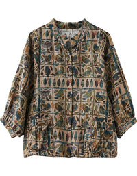 Comfortable Retro Patchwork Print Cotton Linen Shirt