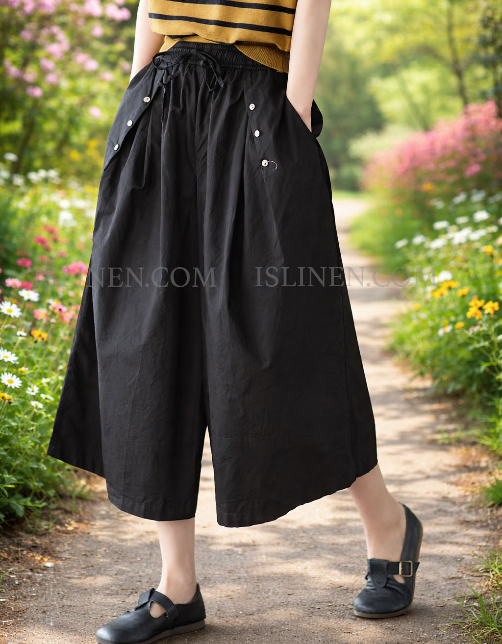 Elastic waist wide leg trousers women