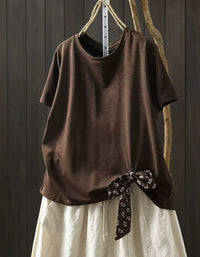 Women Cotton T Shirt Round Neck Short Sleeve Loose Fit Top