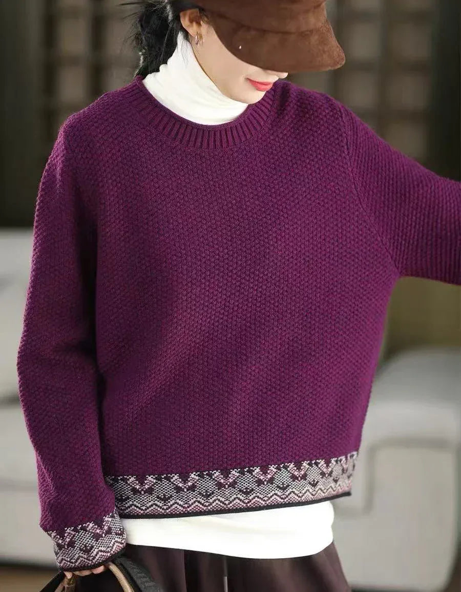 Vintage Textured Casual Knit Sweater for Women - Islinen