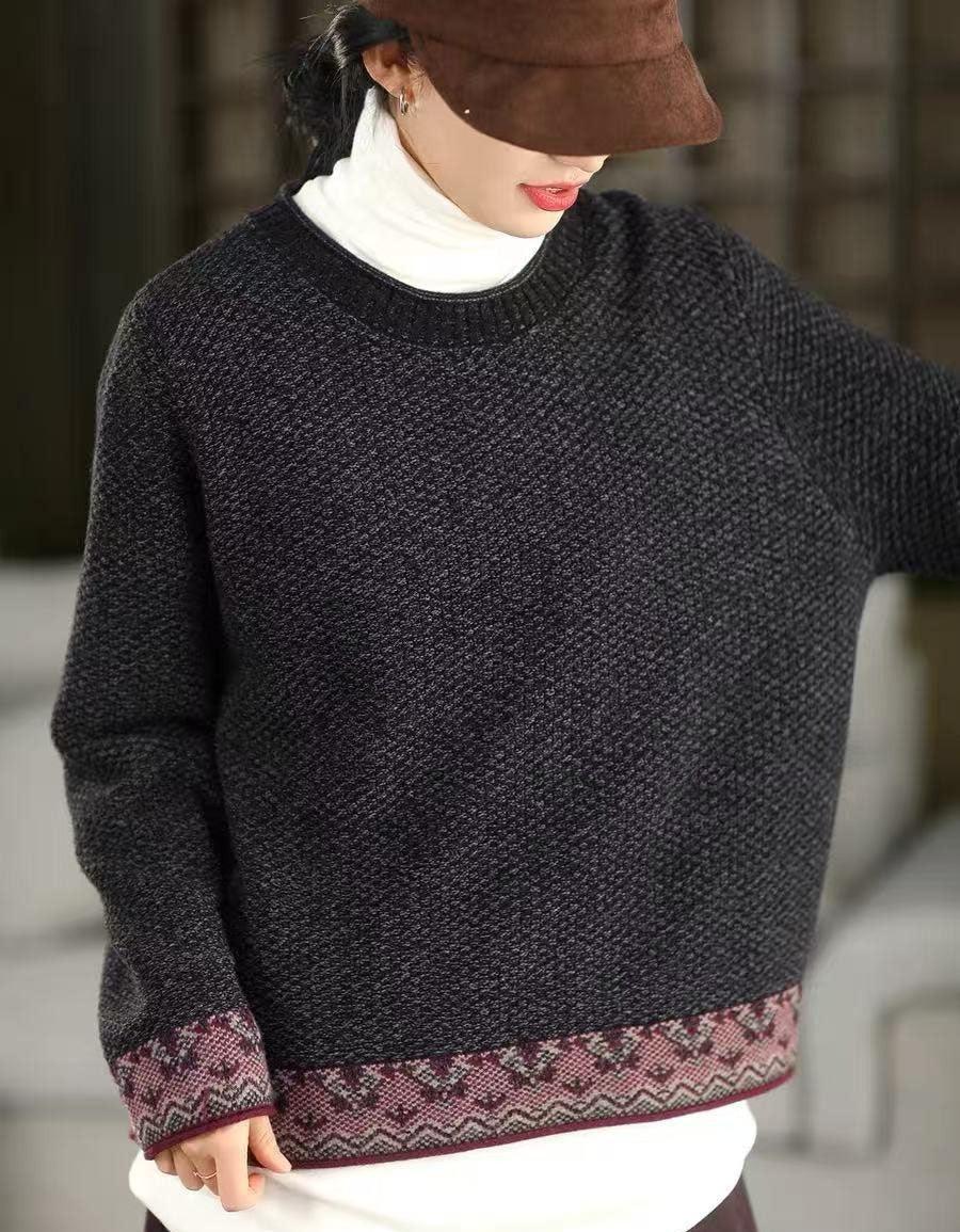 Vintage Textured Casual Knit Sweater for Women - Islinen