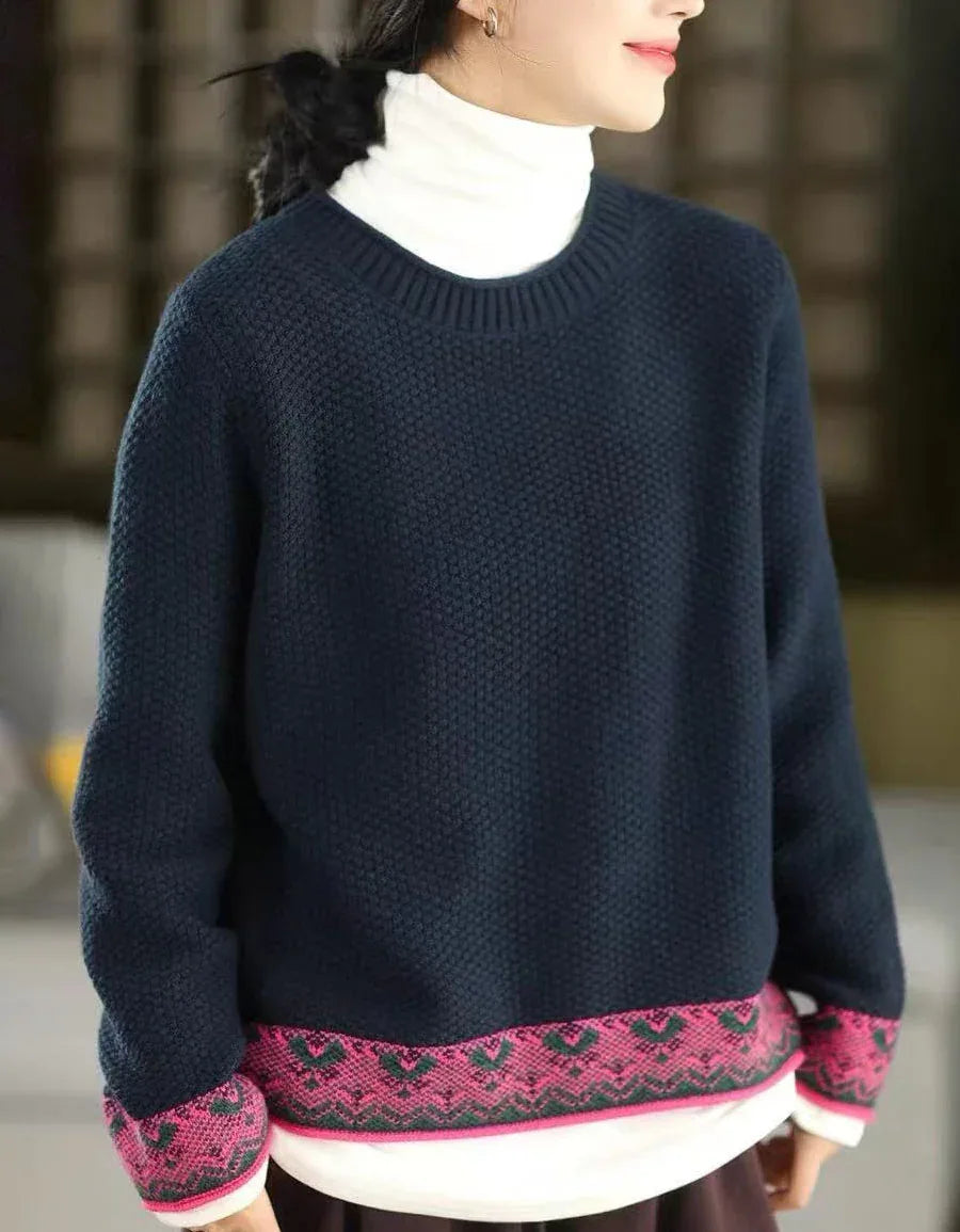 Vintage Textured Casual Knit Sweater for Women - Islinen