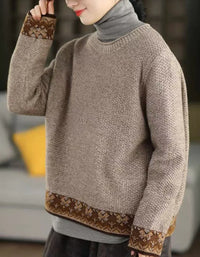 Vintage Textured Casual Knit Sweater for Women - Islinen