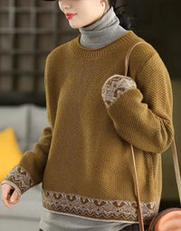 Vintage Textured Casual Knit Sweater for Women - Islinen