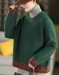 Vintage Textured Casual Knit Sweater for Women - Islinen