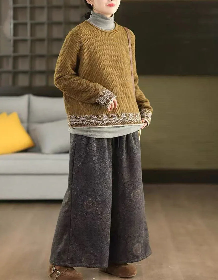 Vintage Textured Casual Knit Sweater for Women - Islinen