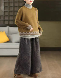 Vintage Textured Casual Knit Sweater for Women - Islinen