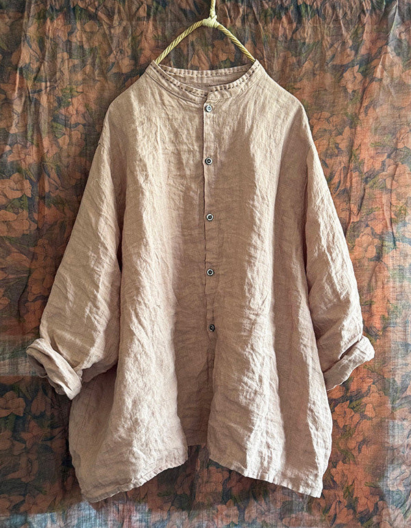 Comfortable Vintage-Inspired Oversized Linen Shirt