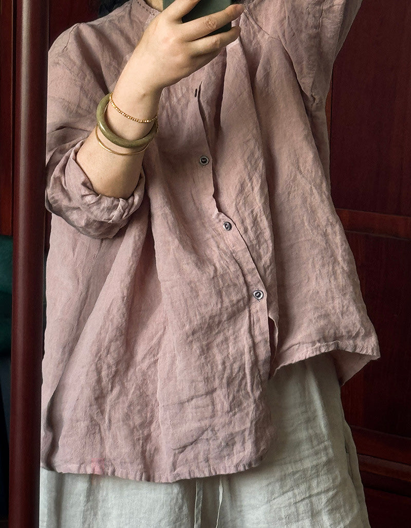 Comfortable Vintage-Inspired Oversized Linen Shirt
