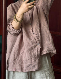 Comfortable Vintage-Inspired Oversized Linen Shirt