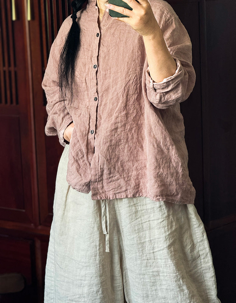 Comfortable Vintage-Inspired Oversized Linen Shirt