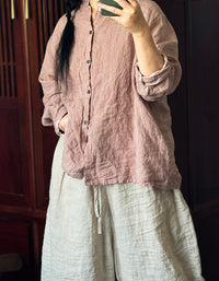 Comfortable Vintage-Inspired Oversized Linen Shirt