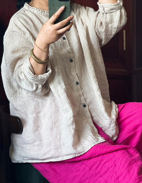 Comfortable Vintage-Inspired Oversized Linen Shirt