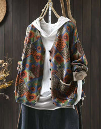 Comfortable Vintage Floral V-Neck Sweater