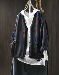 Comfortable Vintage Floral V-Neck Sweater