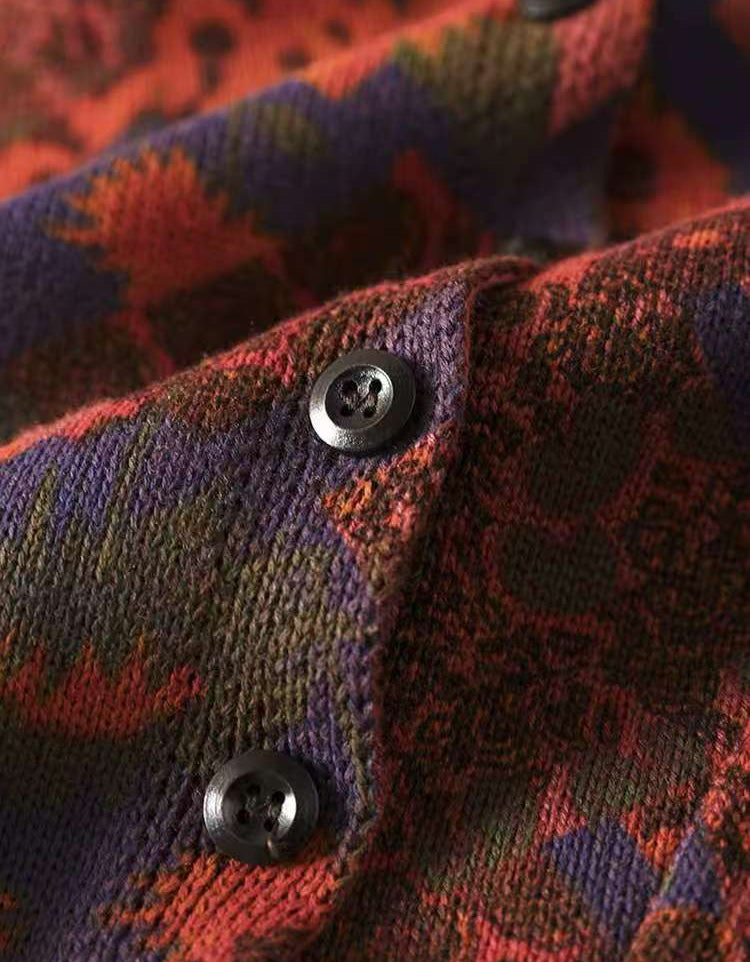 Comfortable Vintage Floral V-Neck Sweater