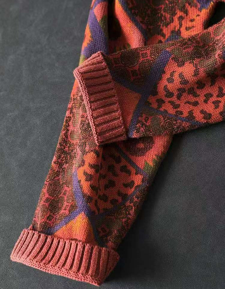 Comfortable Vintage Floral V-Neck Sweater