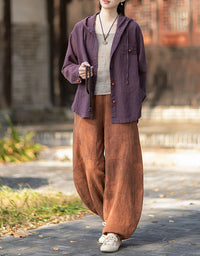 Women's Lightweight Linen Jacket – Vintage Loose Fit Hooded Outerwear