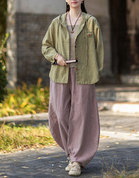 Women's Natural Linen Hooded Jacket – Casual Button Front Overshirt