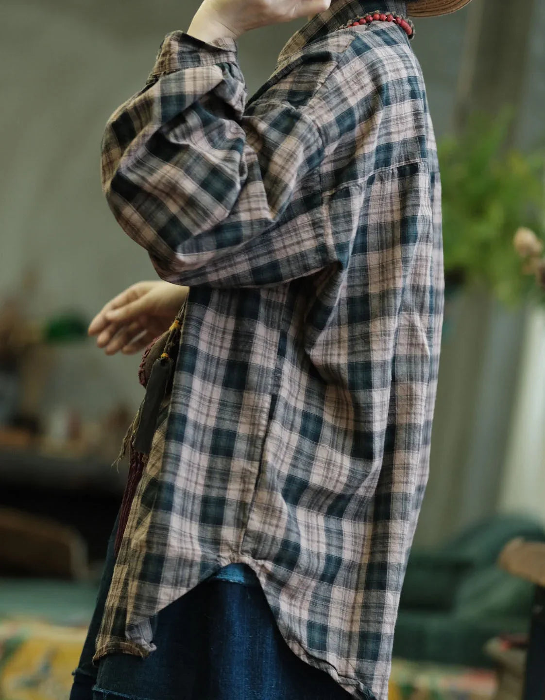 Comfortable Vintage Loose Plaid Shirt for Women - Islinen