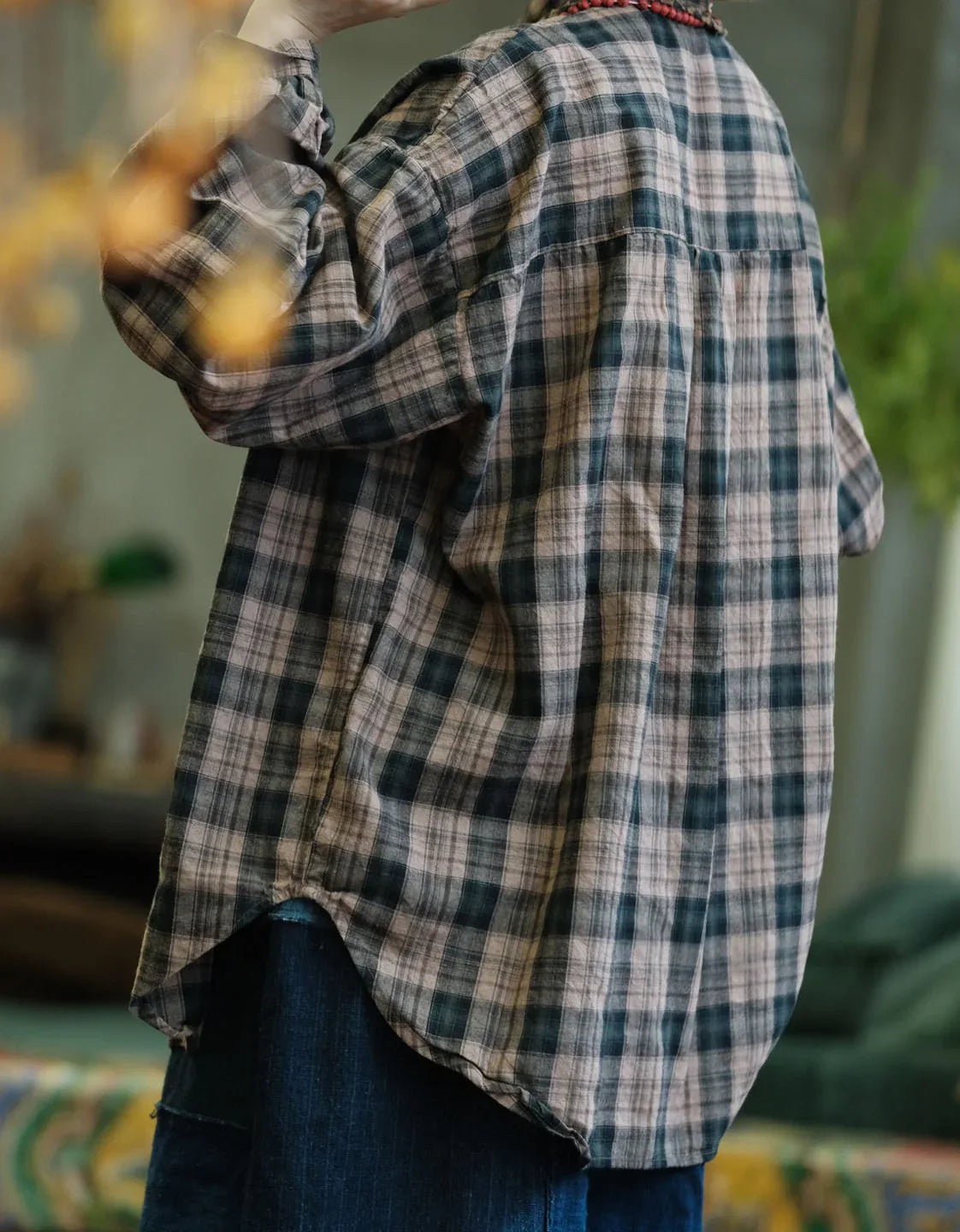 Comfortable Vintage Loose Plaid Shirt for Women - Islinen
