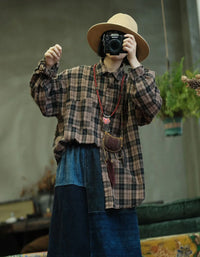 Comfortable Vintage Loose Plaid Shirt for Women - Islinen